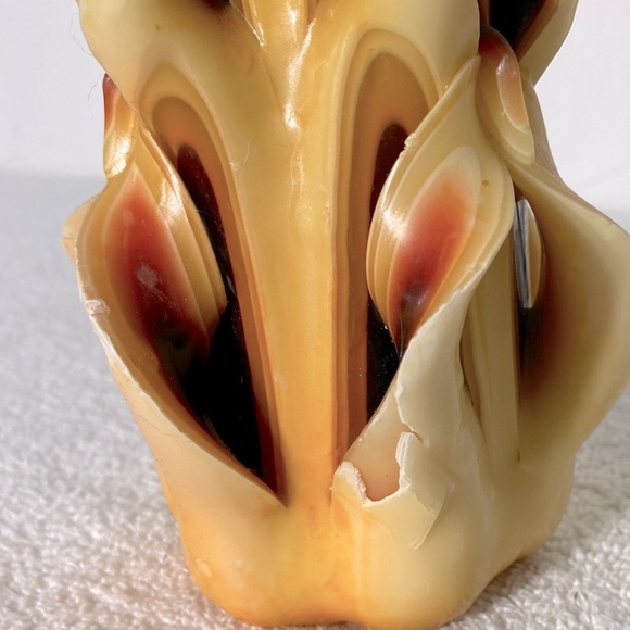 Vintage 70s Handmade Hand Carved Multi Layer Multi Colour Ribbon Wax Candle - Picture 11 of 14